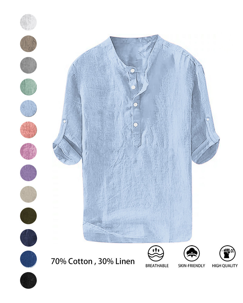 S-6XL Men’s Plain Stand-up Collar Long-sleeved Shirt