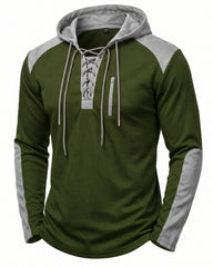 Men's color-blocked drawstring hooded sweatshirt