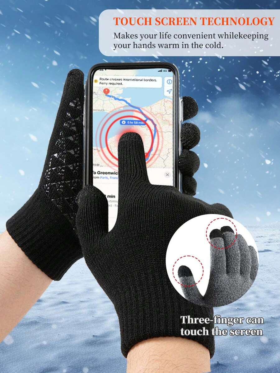 Winter Men's Fleece-lined Thickened Outdoor Riding Knitted Gloves Cold-proof Non-slip Touch Screen Gloves