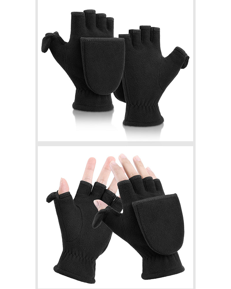 Double Layer Fleece Windproof Flip Warm Gloves