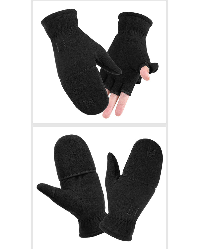 Double Layer Fleece Windproof Flip Warm Gloves