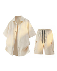 Large Size M-8XL Sunscreen Suit Summer New Leisure Suit Men's Short Sleeve Shirt Shorts Two-piece Set