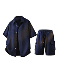 Large Size M-8XL Sunscreen Suit Summer New Leisure Suit Men's Short Sleeve Shirt Shorts Two-piece Set