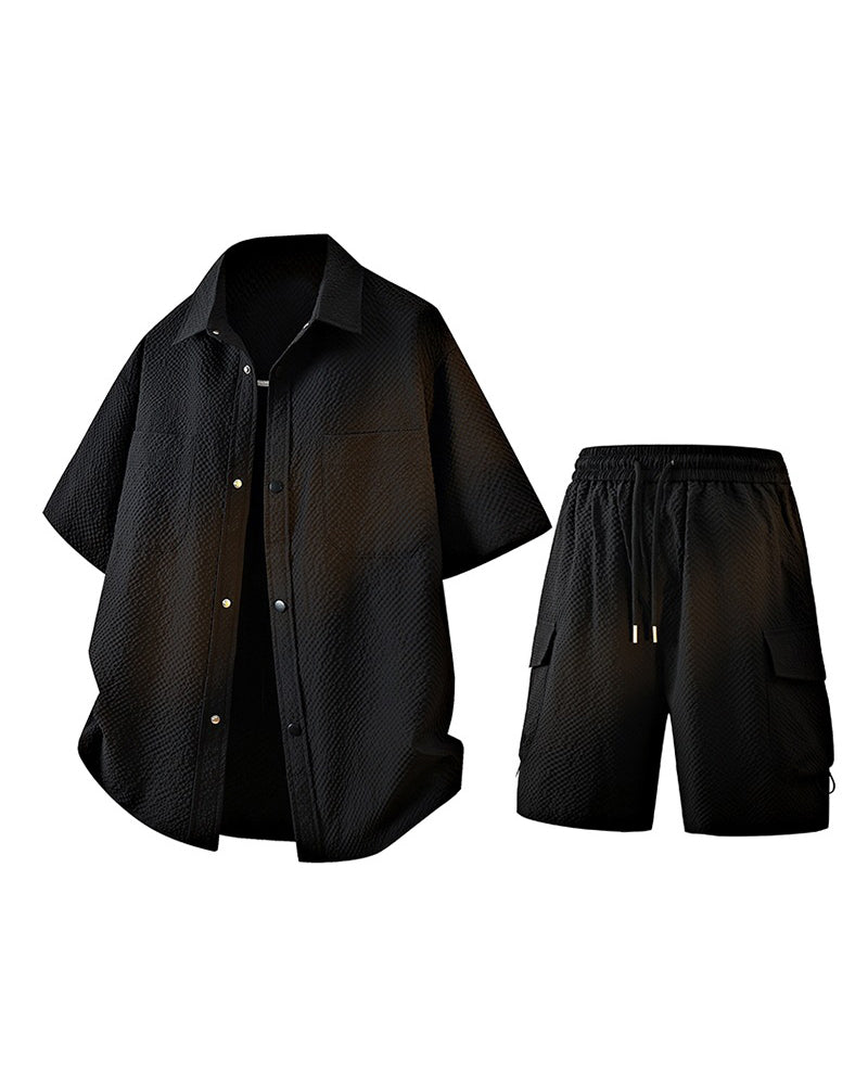 Large Size M-8XL Sunscreen Suit Summer New Leisure Suit Men's Short Sleeve Shirt Shorts Two-piece Set