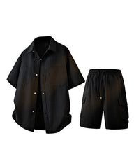 Large Size M-8XL Sunscreen Suit Summer New Leisure Suit Men's Short Sleeve Shirt Shorts Two-piece Set