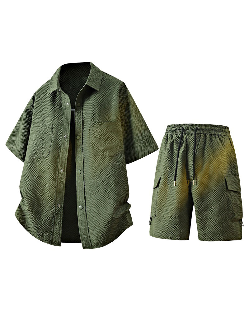 Large Size M-8XL Sunscreen Suit Summer New Leisure Suit Men's Short Sleeve Shirt Shorts Two-piece Set