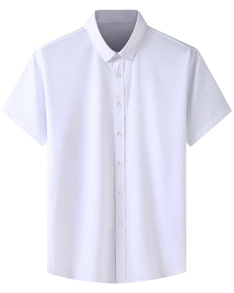 L-10XL Large Size Men's Summer Thin Short-sleeved Shirt Business Casual Loose Elastic Solid Color Short-sleeved Shirt