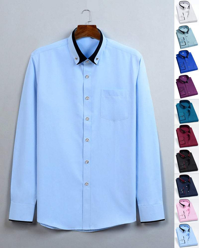 38-44 Contrast Collar Stretch Long Sleeve Shirt Business Casual