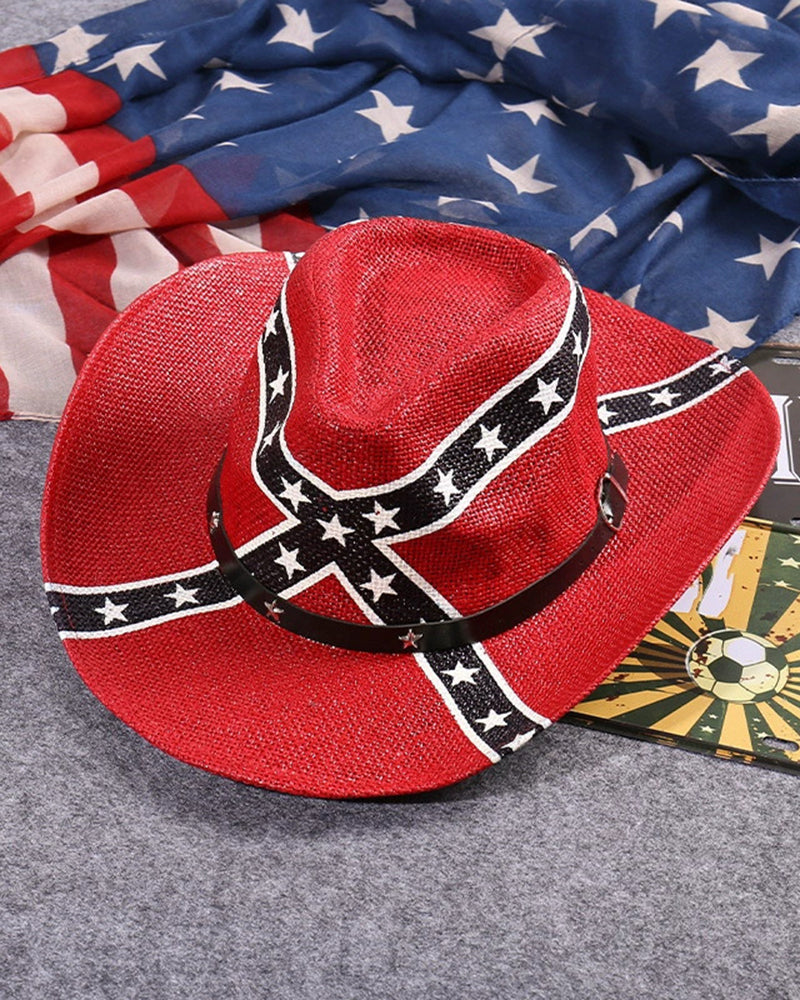 Western Cowboy American Retro Star Big Eave Beach Sunshade Outdoor Party Straw Hat