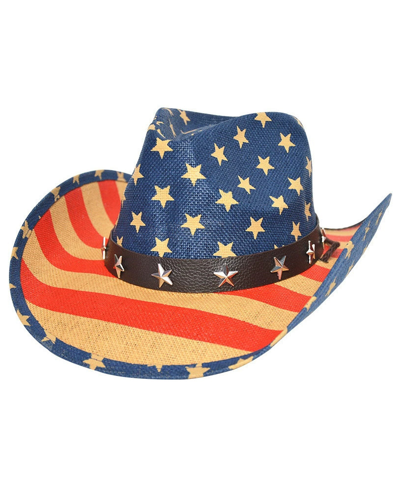 Western Cowboy American Retro Star Big Eave Beach Sunshade Outdoor Party Straw Hat