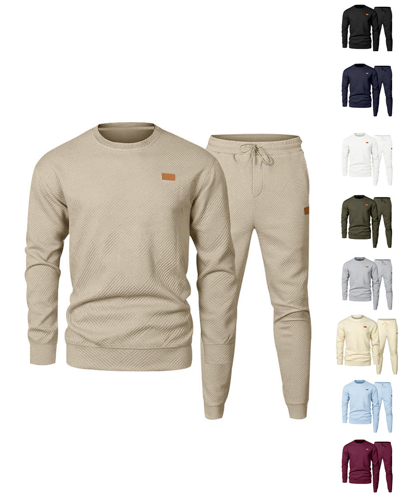 S-3XL Autumn And Winter Men's Crewneck Texture Jacquard Sweater Sports Casual Suit