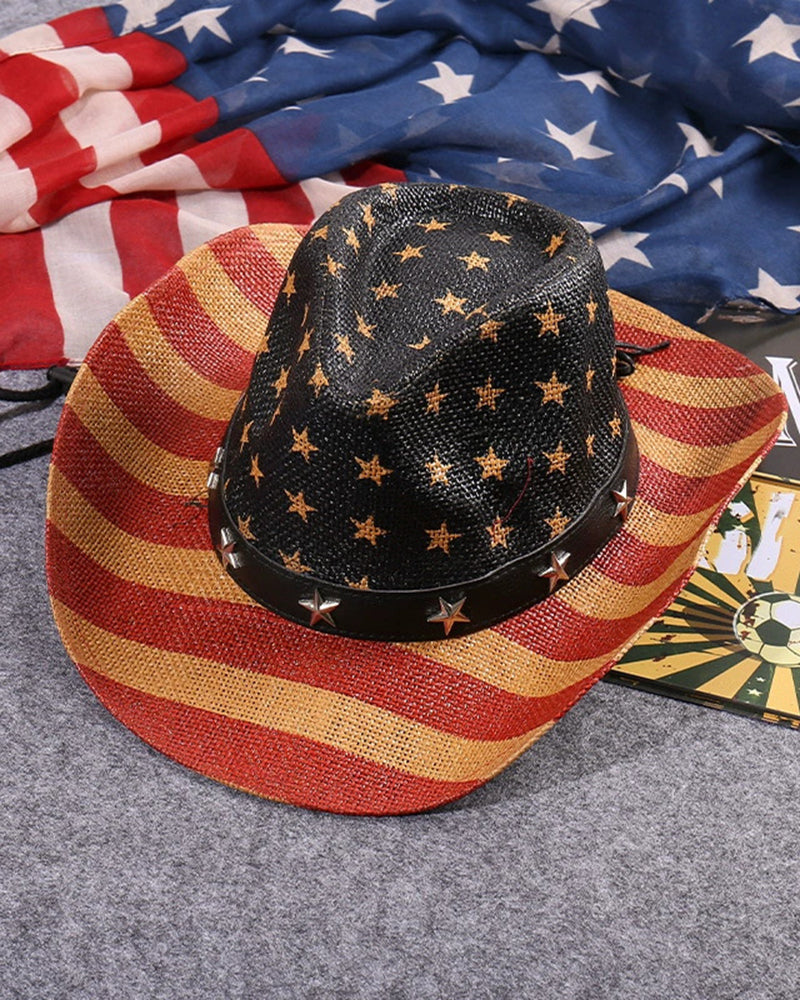 Western Cowboy American Retro Star Big Eave Beach Sunshade Outdoor Party Straw Hat