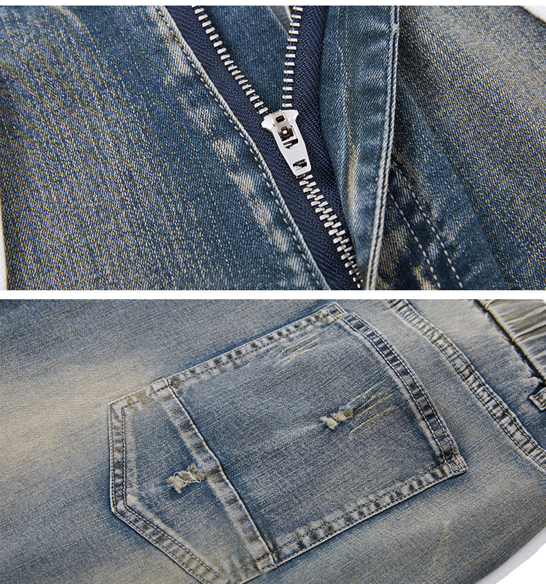 2XL-8XL Plus Size Stretch Patch Denim Shorts With Embroidered Holes