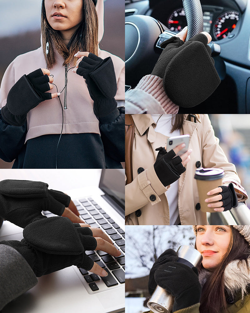Double Layer Fleece Windproof Flip Warm Gloves