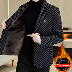 Big & Tall Men's Autumn And Winter Business Check Padded Warm Suit Jacket L-5XL