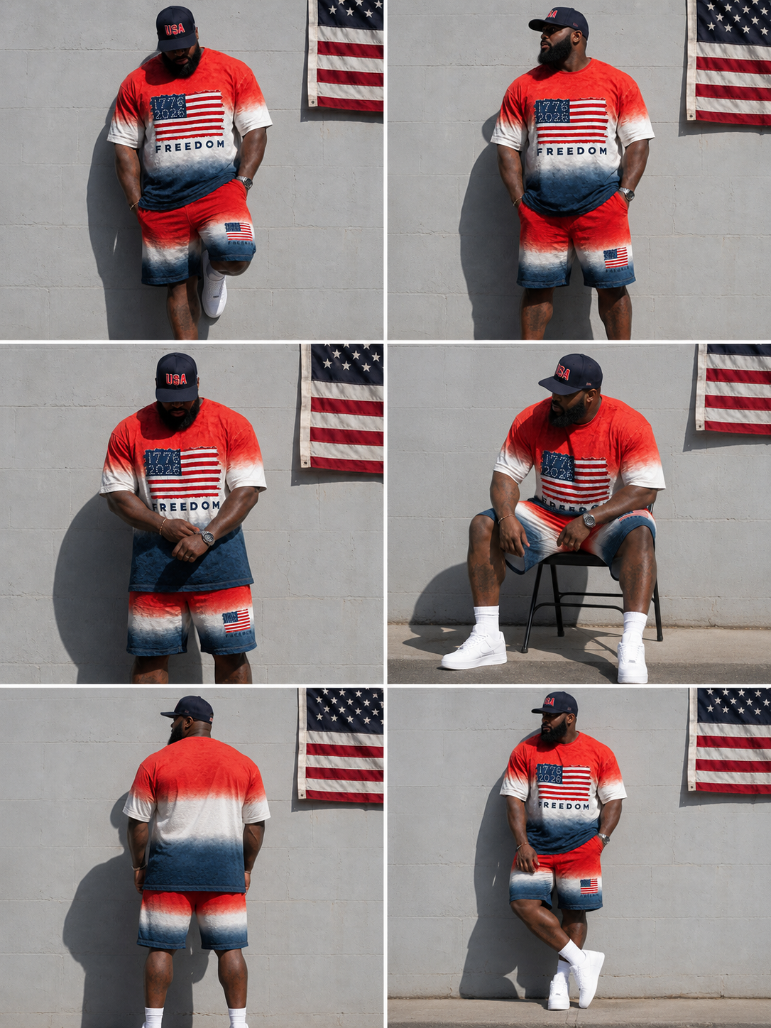 Big & Tall Men’s Gradient Flag 1776-2026 Printed Crew-Neck Short-Sleeve T-Shirt And Shorts Set