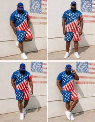 Big & Tall Men's Tie-dye Star-stripe Contrast Printed Crew Neck Short Sleeve T-shirt Shorts Set