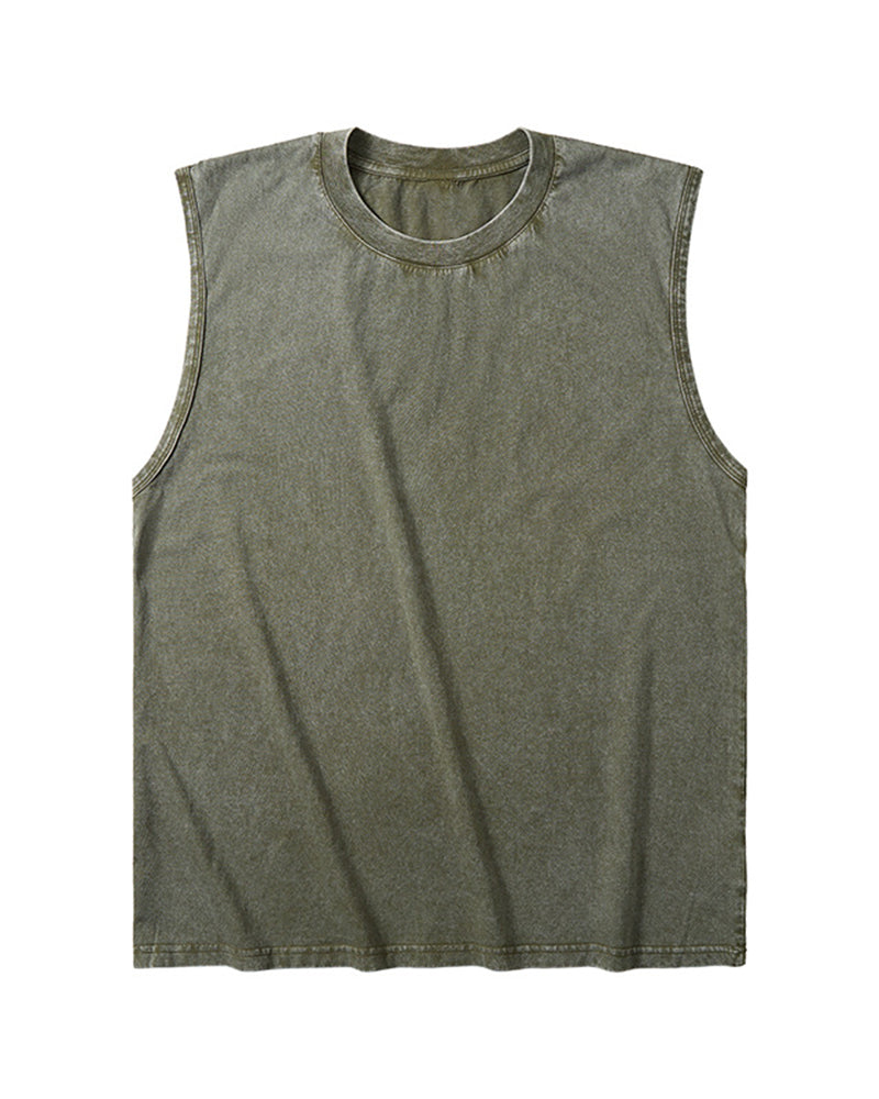 S-4XL 230G Cotton American Batik Washed Sleeveless Vest