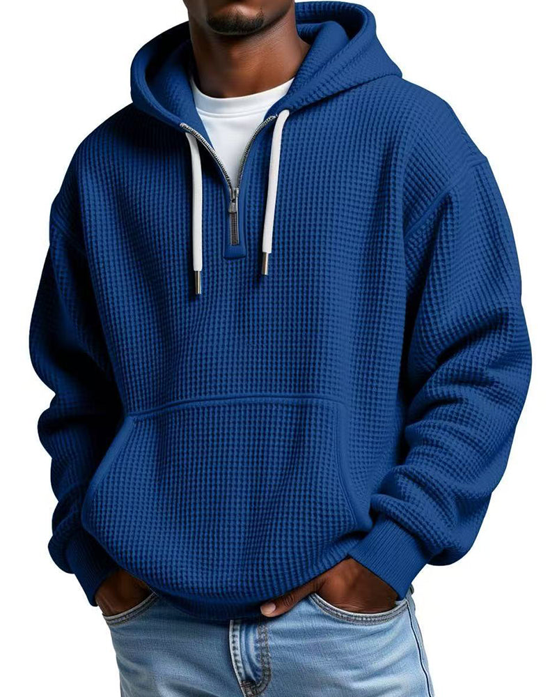 S-5XL Waffley Solid Color Long Sleeve Hooded Sweat