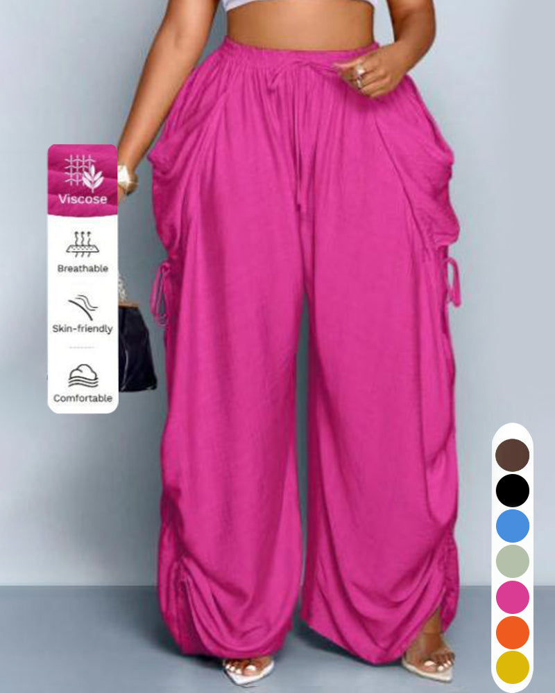 S-5XL Solid Color Drawstring Pocket High Waist Harlan Casual Pants
