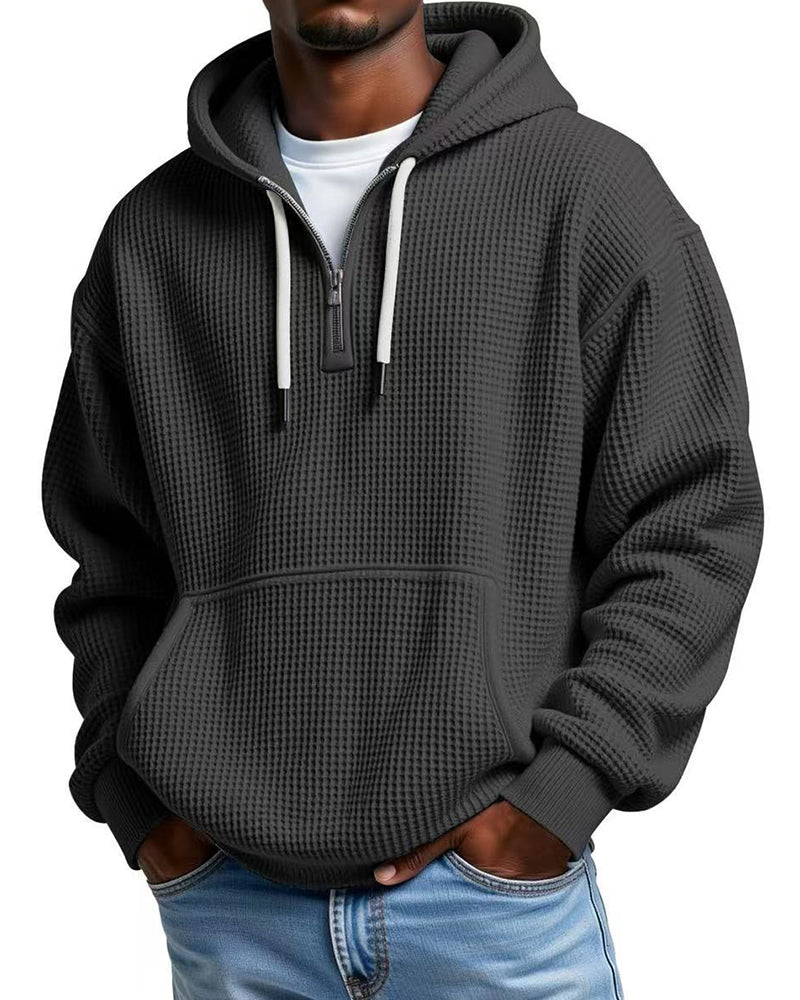 S-5XL Waffley Solid Color Long Sleeve Hooded Sweat