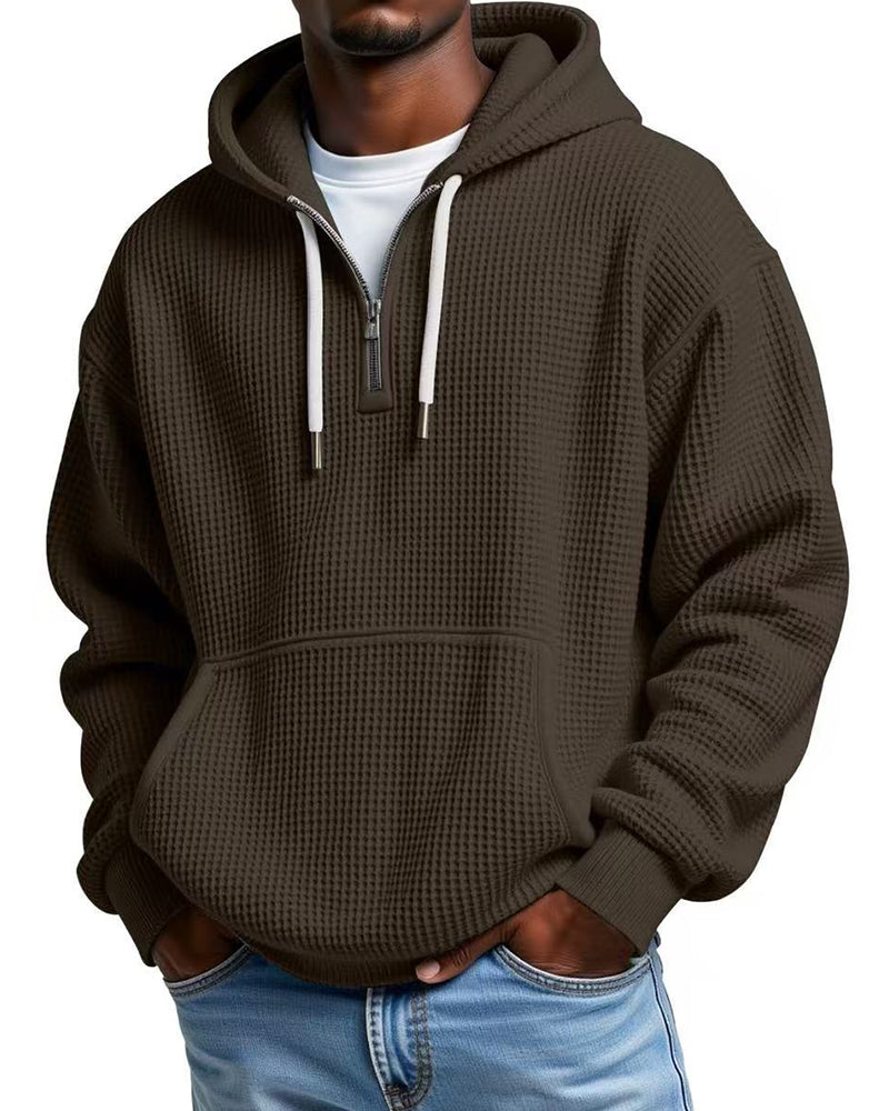 S-5XL Waffley Solid Color Long Sleeve Hooded Sweat