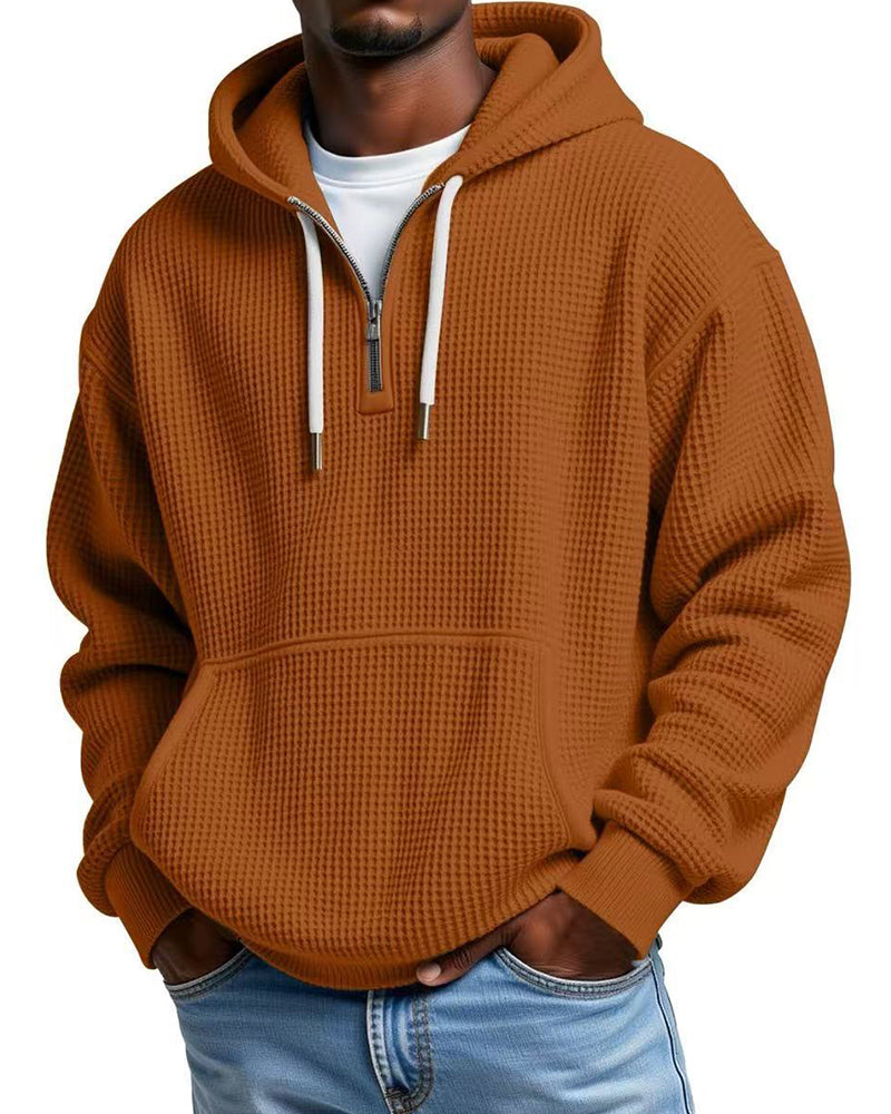 S-5XL Waffley Solid Color Long Sleeve Hooded Sweat
