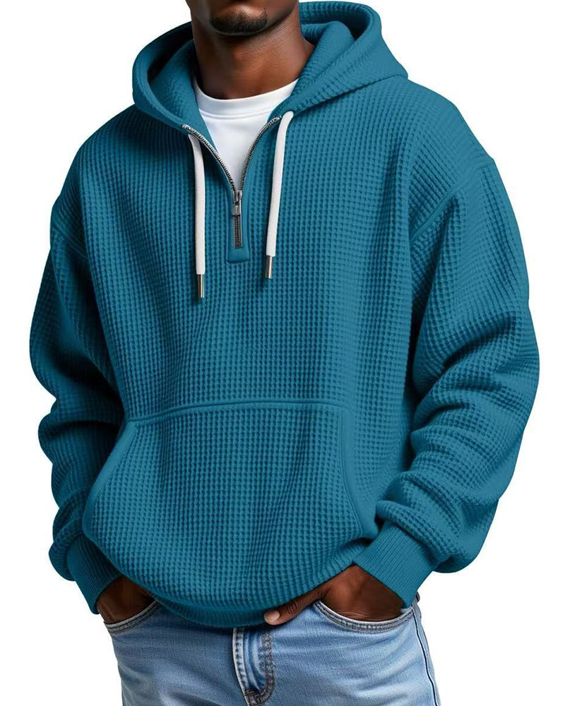 S-5XL Waffley Solid Color Long Sleeve Hooded Sweat