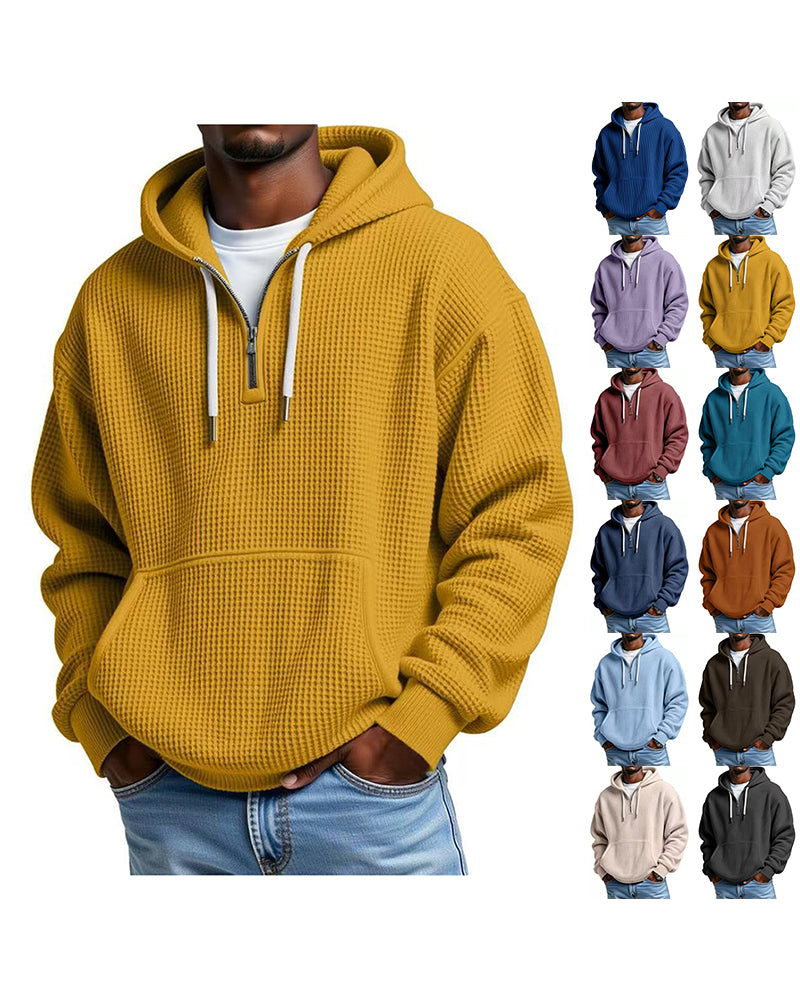 S-5XL Waffley Solid Color Long Sleeve Hooded Sweat