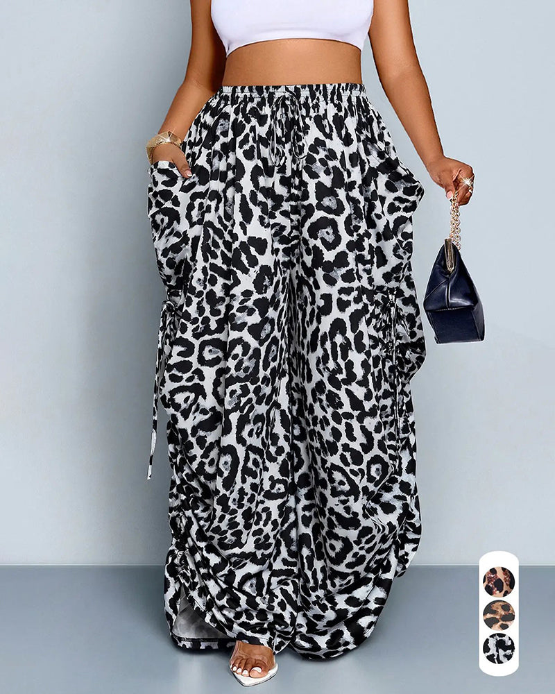 S-5XL Leopard-Print High-Waist Harlan Casual Pants