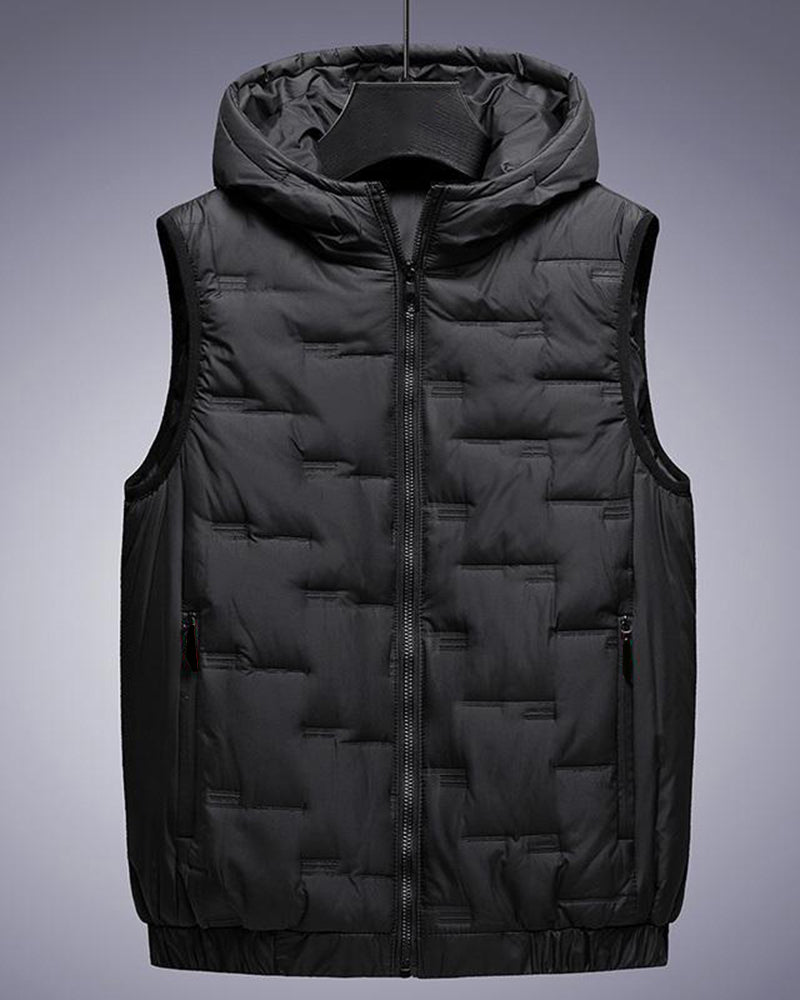 M-8XL Men's Plus Size Warm Cotton Hooded Sleeveless Jacket Vest