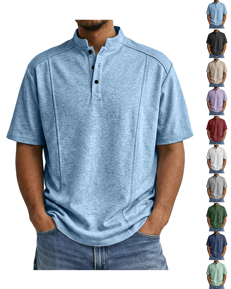 S-5XL Men's Daily Casual Button Deconstruction Design Short Sleeve Henley Shirt