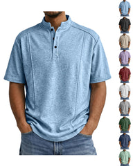 S-5XL Men's Daily Casual Button Deconstruction Design Short Sleeve Henley Shirt