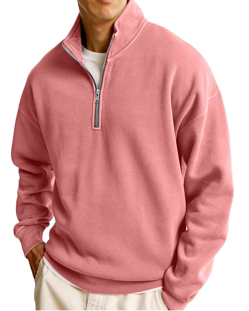 S-5XL Men's Casual Half Zipper Stand Collar Long Sleeve Sweater