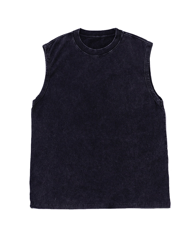 S-4XL 230G Cotton American Batik Washed Sleeveless Vest