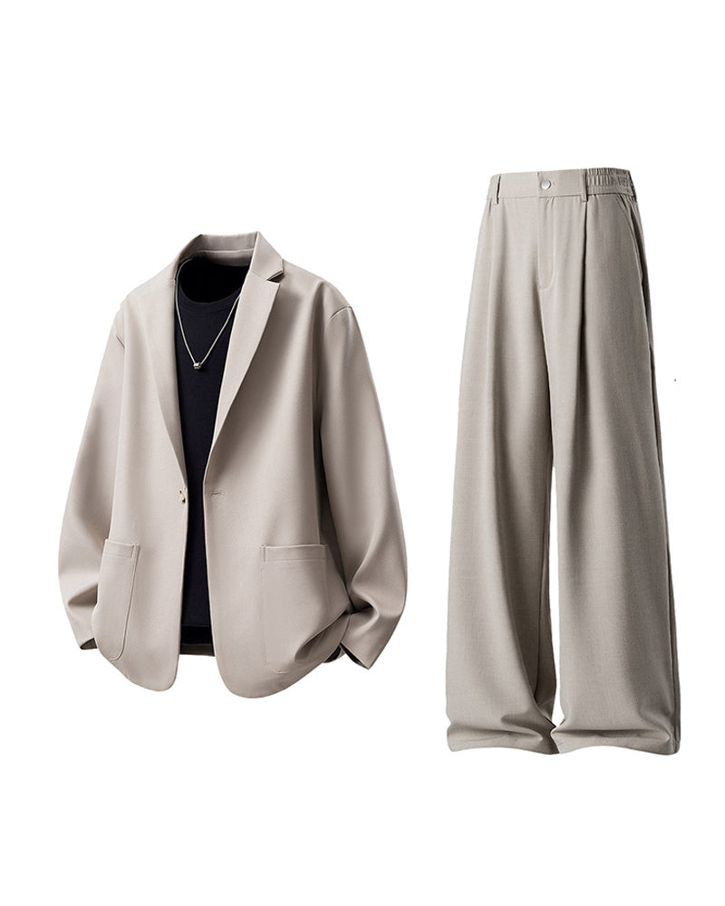 M-5XL Men's Casual Suit Jacket Wide Leg Pants Two-Piece Set-Excluding Inner T-Shirt