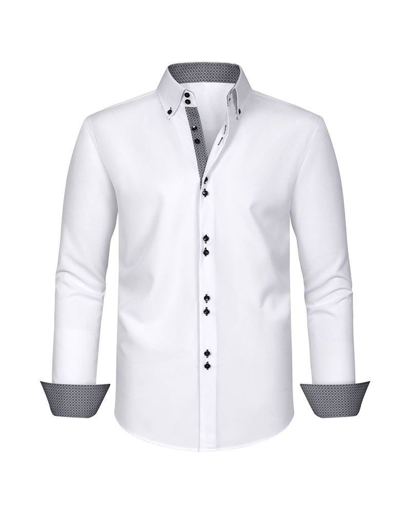 XS-3XL Business Casual Long Sleeve Stretch Double-breasted Colorblock Shirt-Ironing Free