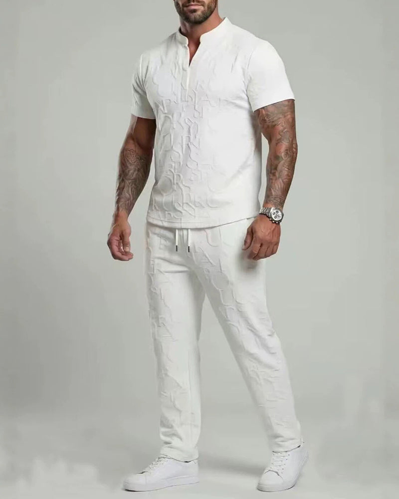 S-3XL Sports Leisure Solid Color V-neck Loose Short-sleeved 2-piece Set