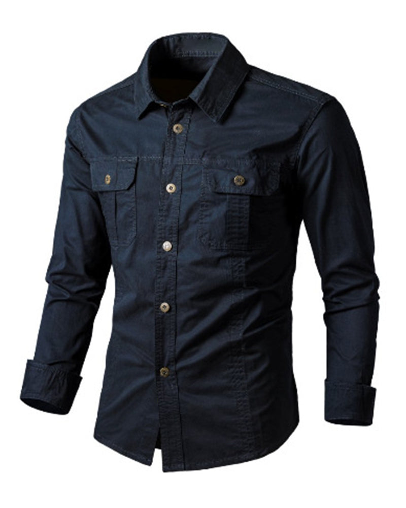 M-6XL Men's Plus Size Cotton Casual Loose Long-sleeved Tooling Shirt