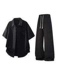 M-5XL Men's Loose Breathable Short-sleeved Shirt Pants Set