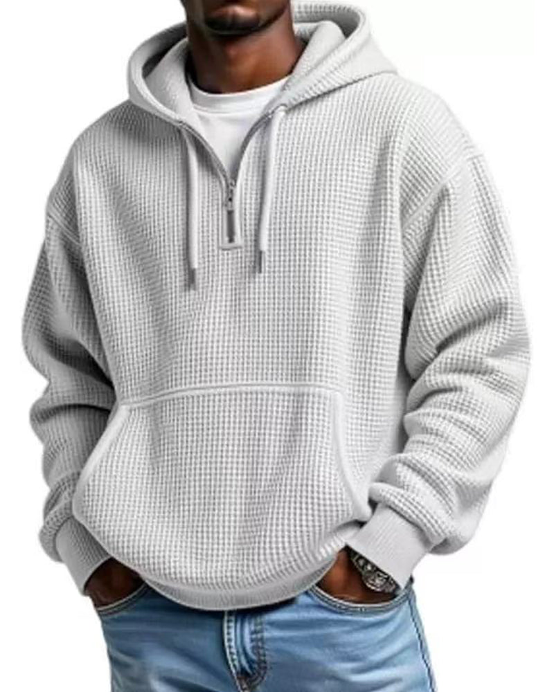 S-5XL Waffley Solid Color Long Sleeve Hooded Sweat