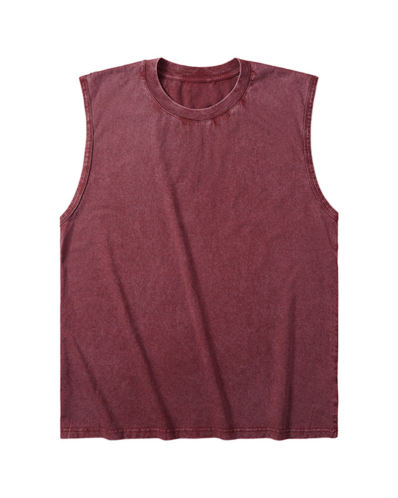S-4XL 230G Cotton American Batik Washed Sleeveless Vest