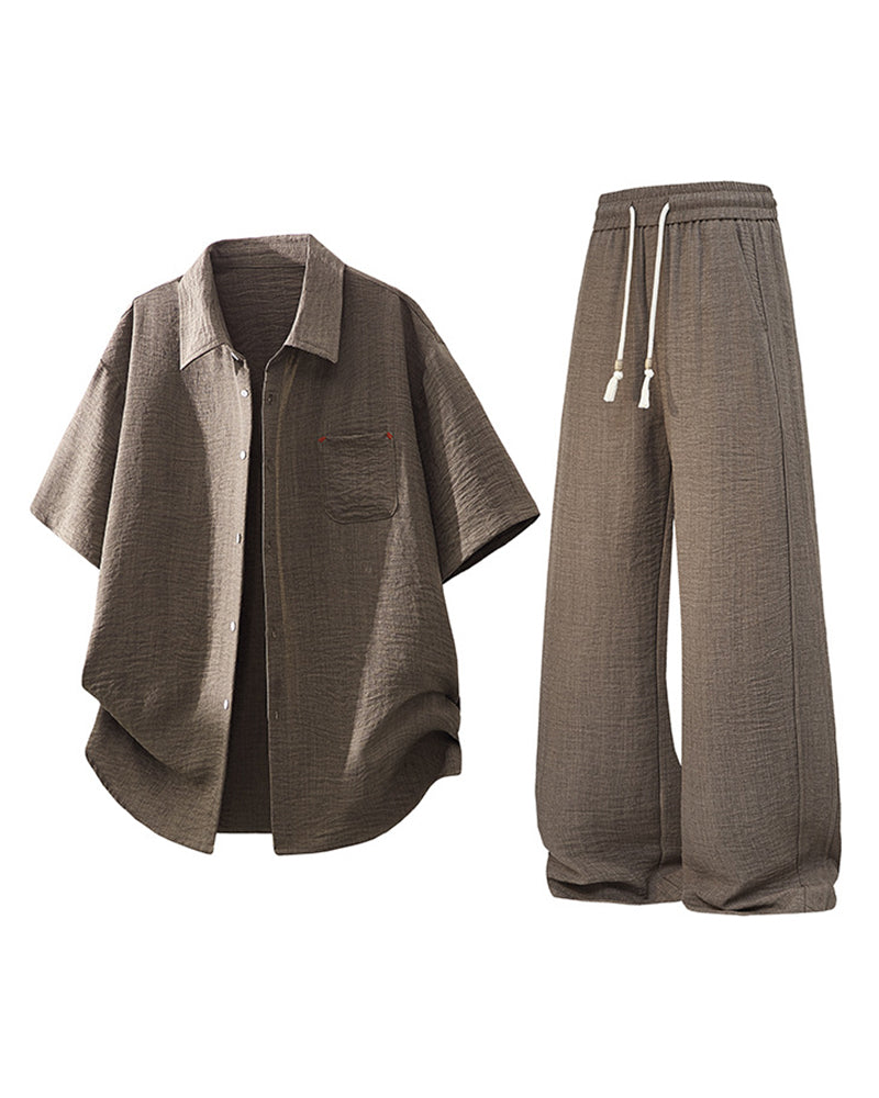 M-5XL Men's Loose Breathable Short-sleeved Shirt Pants Set