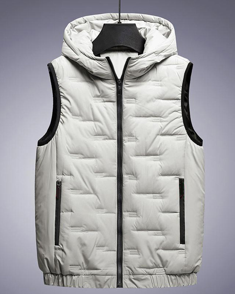 M-8XL Men's Plus Size Warm Cotton Hooded Sleeveless Jacket Vest