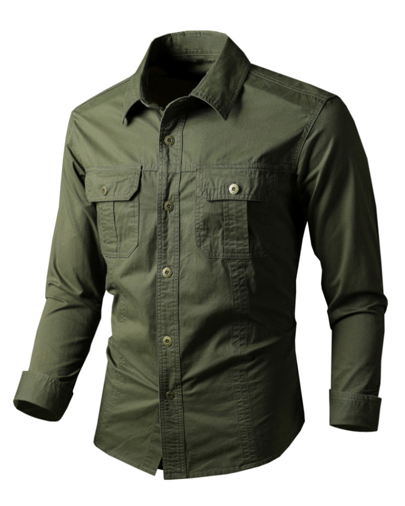 M-6XL Men's Plus Size Cotton Casual Loose Long-sleeved Tooling Shirt