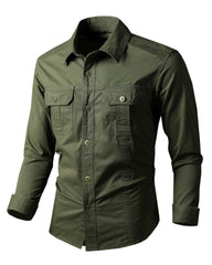 M-6XL Men's Plus Size Cotton Casual Loose Long-sleeved Tooling Shirt