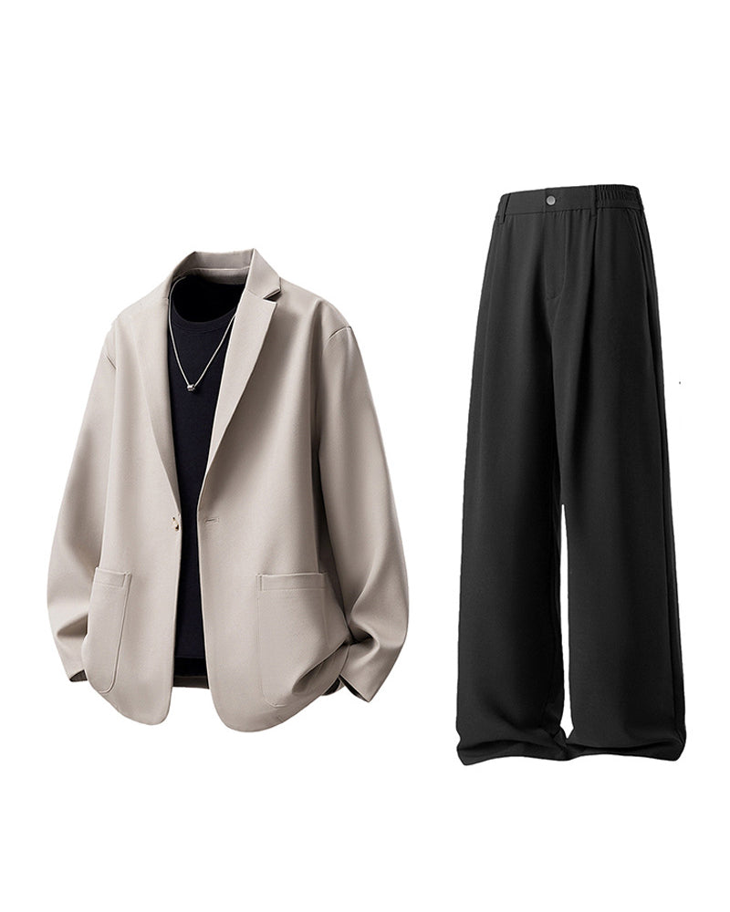 M-5XL Men's Casual Suit Jacket Wide Leg Pants Two-Piece Set-Excluding Inner T-Shirt