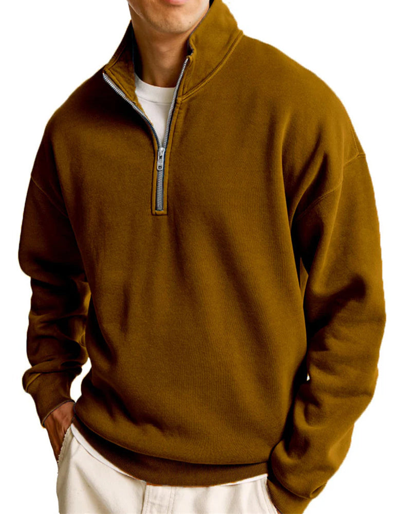 S-5XL Men's Casual Half Zipper Stand Collar Long Sleeve Sweater