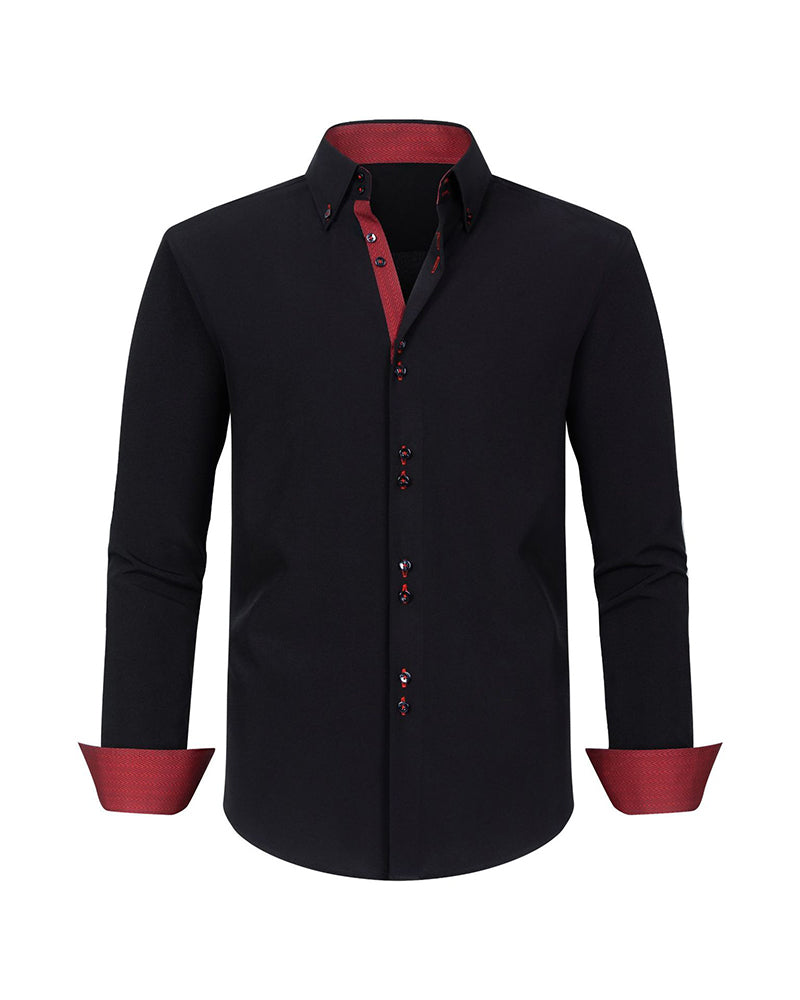 XS-3XL Business Casual Long Sleeve Stretch Double-breasted Colorblock Shirt-Ironing Free