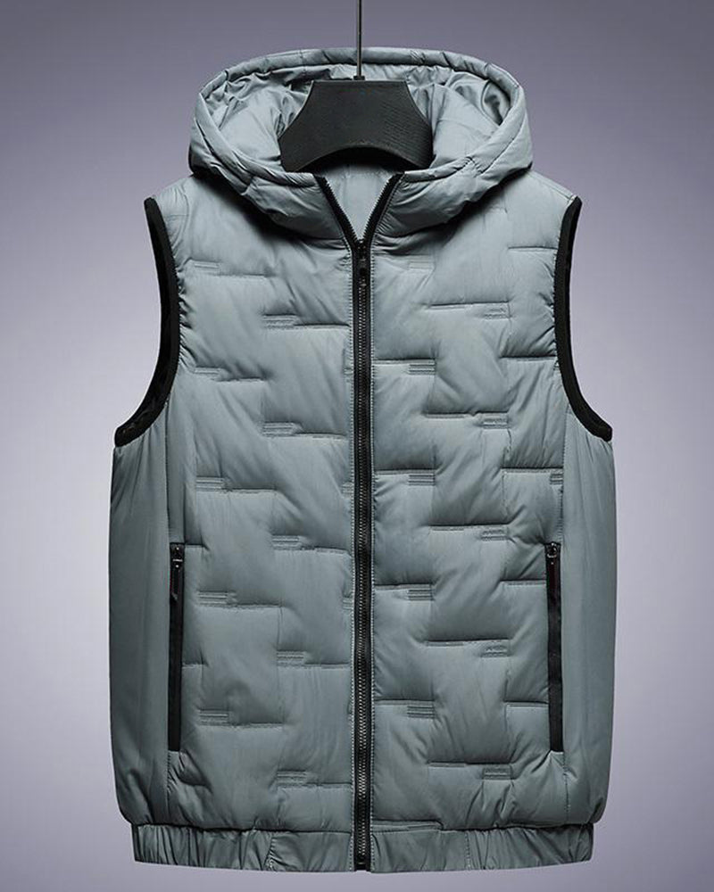 M-8XL Men's Plus Size Warm Cotton Hooded Sleeveless Jacket Vest